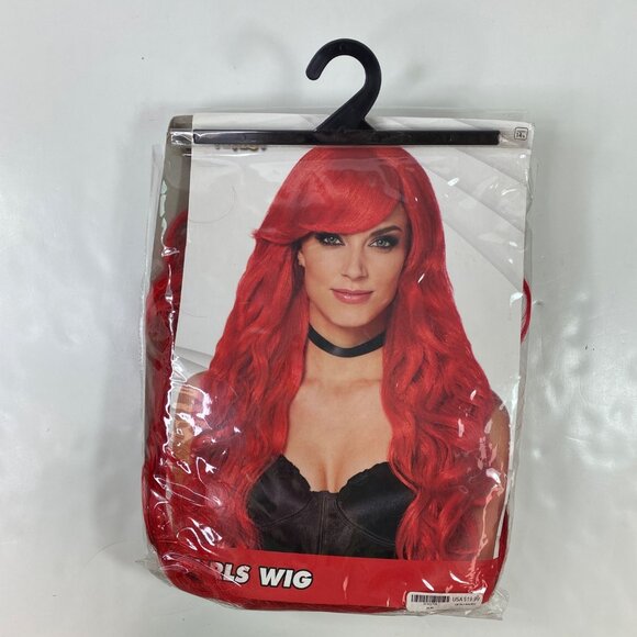 Long Red Curly Costume Wig With Bangs By Spirit Halloween For Adults - Picture 1 of 6